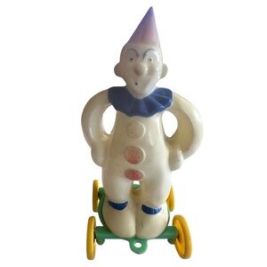 Vintage Rosbro 1950’s Clown on Wheeled Toy Mid Century Hard Plastic Circus
